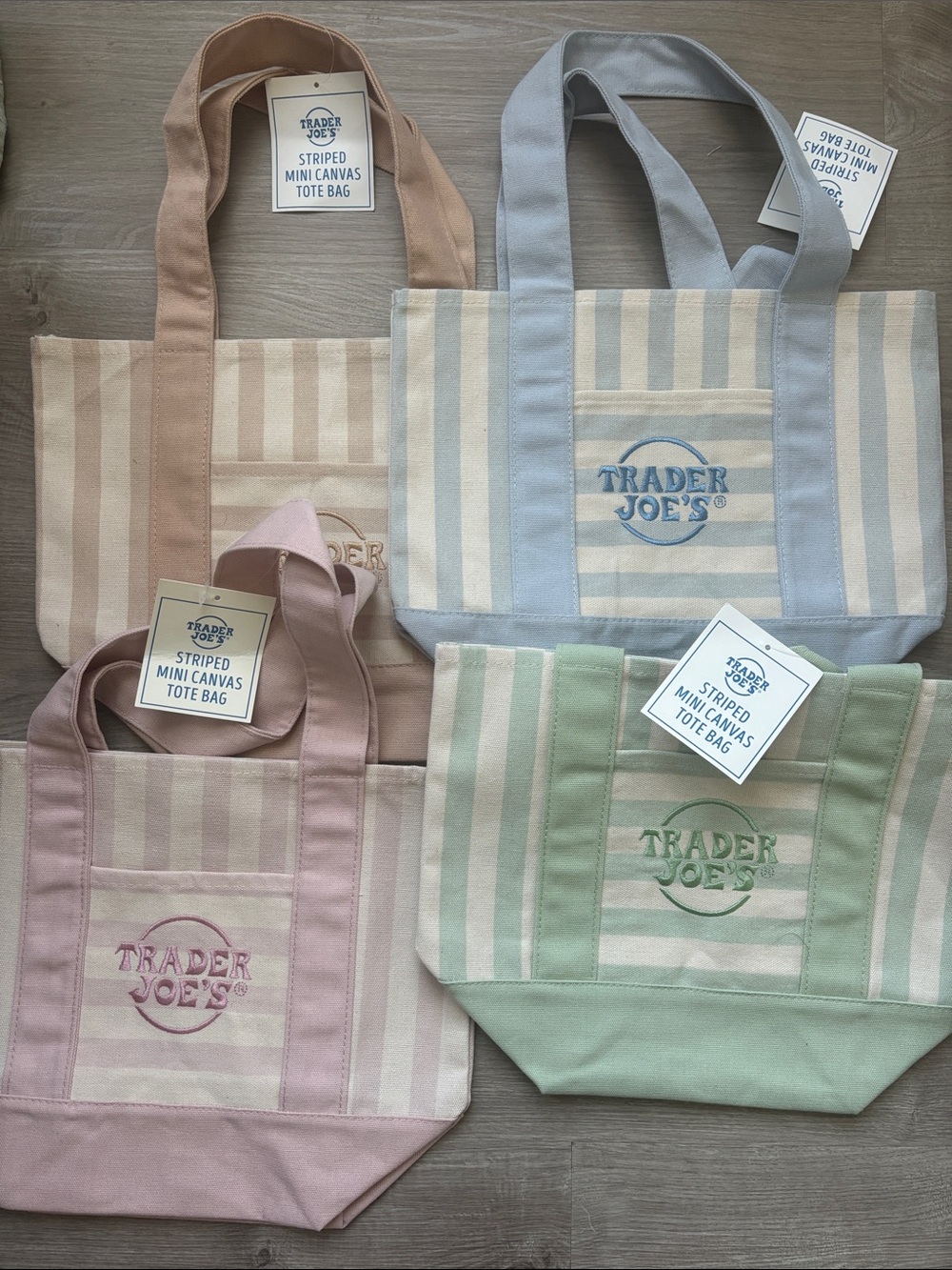 Trader Joe's Pastel Stripe Mini Canvas Tote - Pink, Blue, Green, Beige
